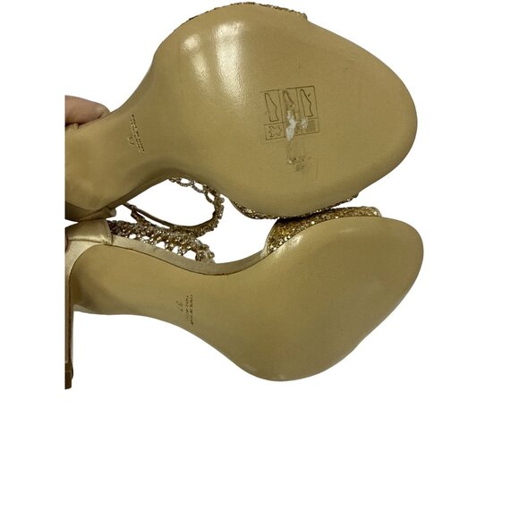 Monique Lhulillier Women's Heels Gold Crystal Embellished Stiletto EU 37 6.5 NEW - Picture 12 of 12